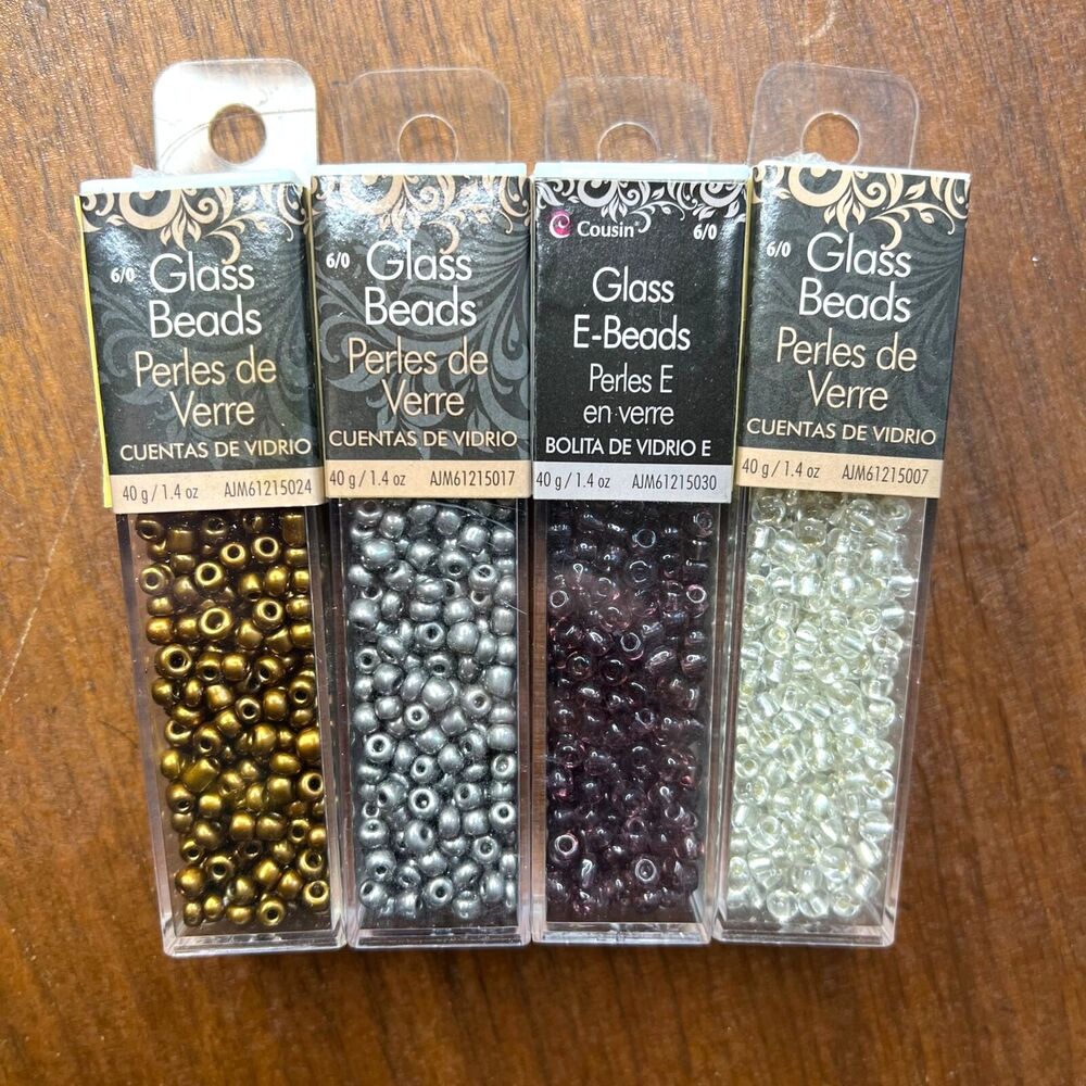 Lot of Glass Beads Set of 4 Metallic Gold and Silver and Purple and Clear
